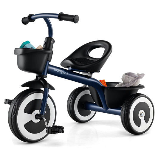 Costway Toddler Tricycle with Adjustable Seat and Storage Baskets for 1.5-5 Years Old-Navy