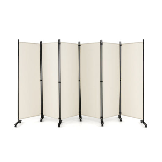 Costway 6 Panel 5.7 Feet Tall Rolling Room Divider on Wheels-White