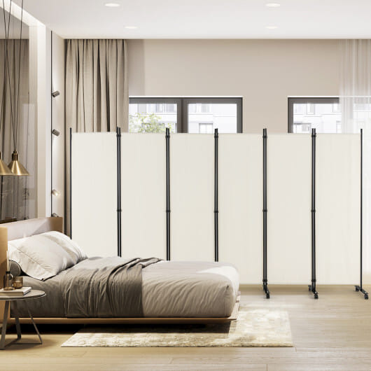 Costway 6 Panel 5.7 Feet Tall Rolling Room Divider on Wheels-White - Image 3
