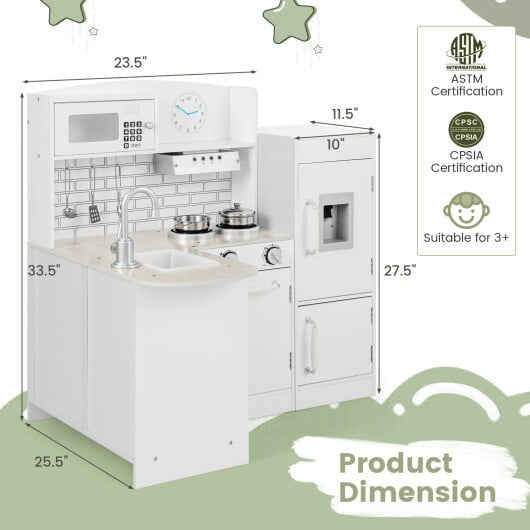 Costway Kids Kitchen Playset Conor Kitchen Toy with Realistic Microwave and Oven Stove-White - Image 3