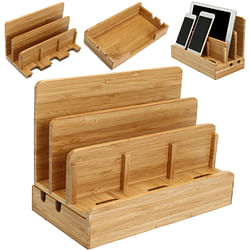 Category: Dropship Mounts & Holders, SKU #1246824, Title: Multifunctional Bamboo Charger Dock Stand Desktop Phone Holder Organizer for Phone Tablet PC