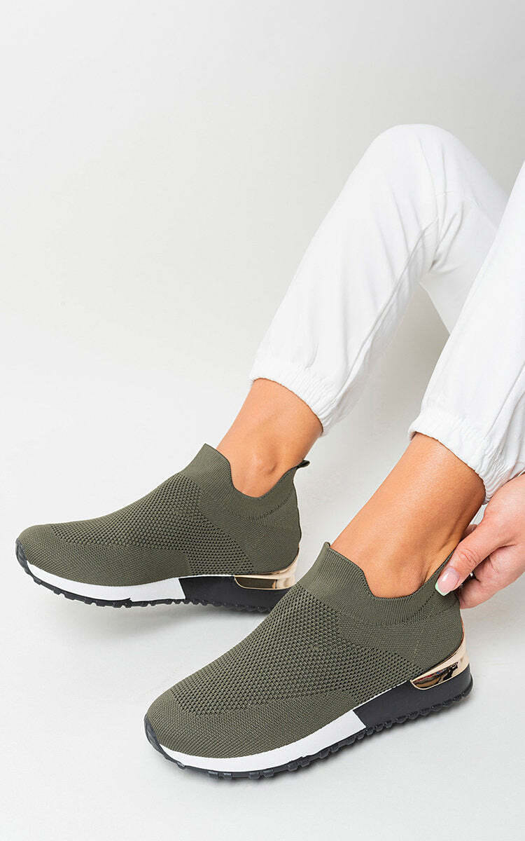 Slip On Sock Wedge Trainers-Black/white / 6