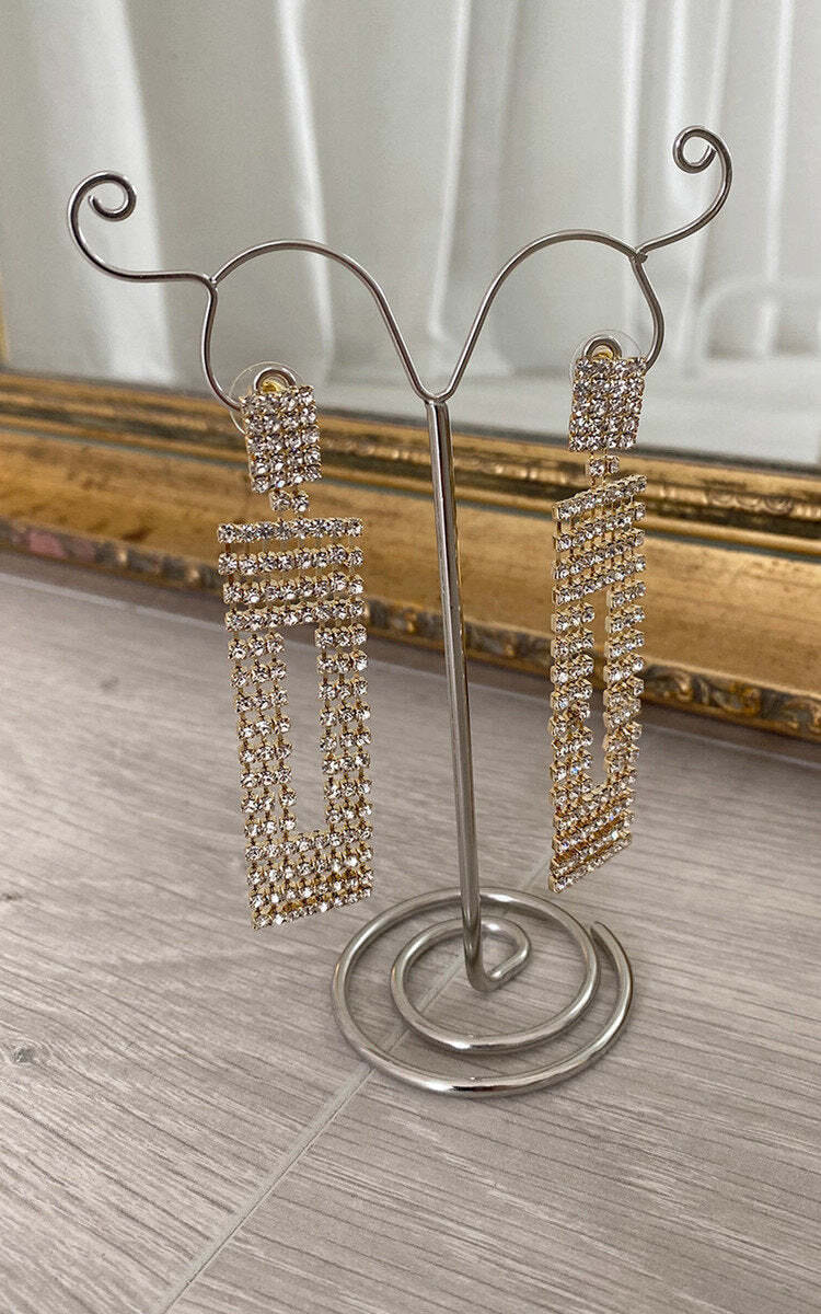 Diamante Drop Earrings-Gold / 1SZE - Image 3