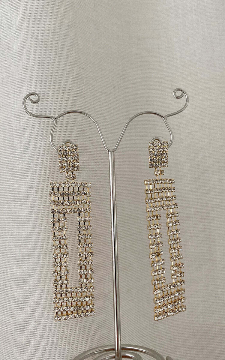 Diamante Drop Earrings-Gold / 1SZE - Image 4