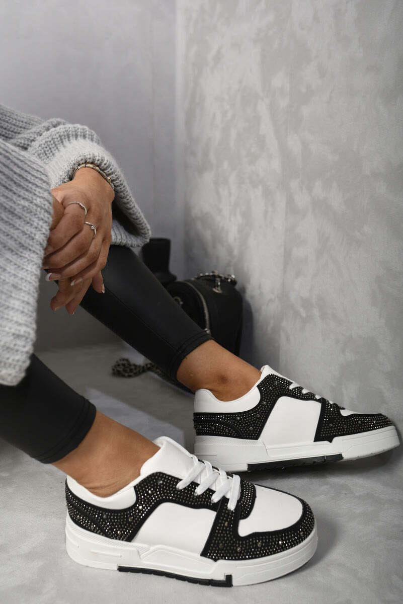 Sparkly Crystal Embellished Trainers-grey / 3