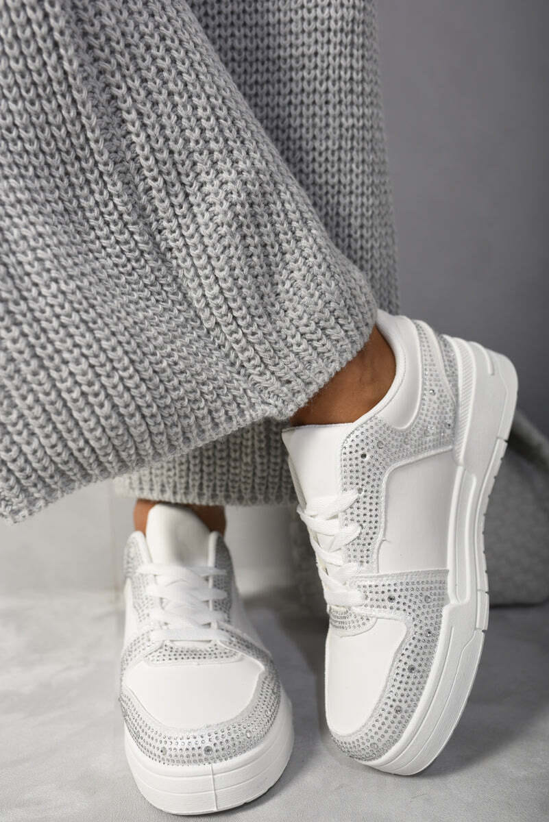 Sparkly Crystal Embellished Trainers-grey / 3 - Image 5