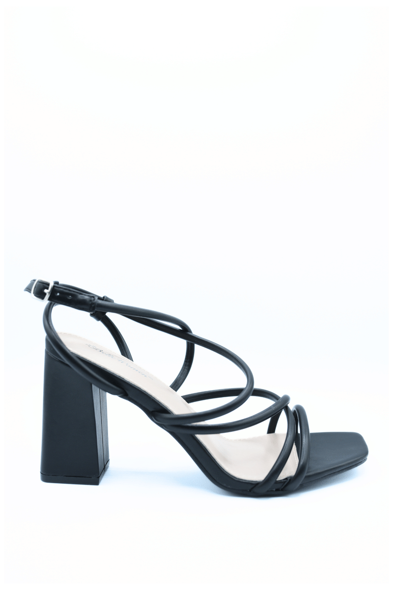 Strappy Buckle Block High Heels-Beige / 3 - Image 4
