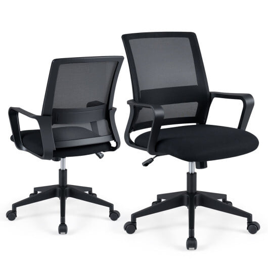 Adjustable Height Ergonomic Home Office Chair with Lumbar Support and 90?&deg;-115?&deg; Rocking-2 Pieces - Color: Black - Size: Set of 2