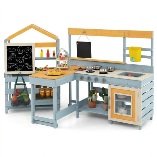 Ultimate Kids Outdoor Play Complex: 4-in-1 Wooden Mud Kitchen & BBQ Grill Set with Picnic Table
