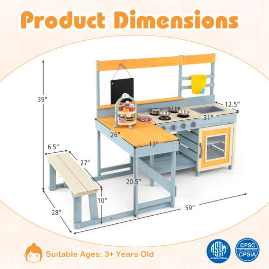 Ultimate Kids Outdoor Play Complex: 4-in-1 Wooden Mud Kitchen & BBQ Grill Set with Picnic Table - Image 4
