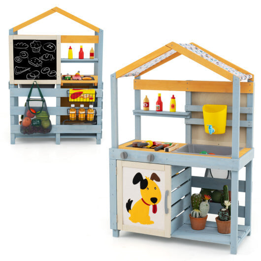 Ultimate Kids Outdoor Play Complex: 4-in-1 Wooden Mud Kitchen & BBQ Grill Set with Picnic Table - Image 5