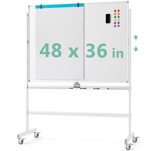 48 x 36 Inches Rolling Double-Sided Whiteboard with Magnetic Surface-White - Color: White - Image 4