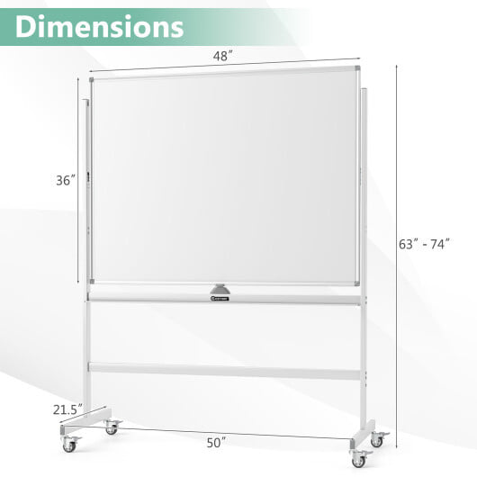 48 x 36 Inches Rolling Double-Sided Whiteboard with Magnetic Surface-White - Color: White - Image 5
