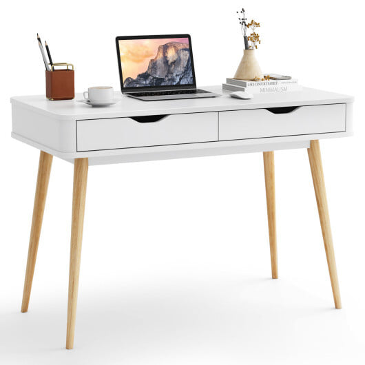 43.5 Inch Computer Desk with 2 Drawers for Small Spaces-White - Color: White