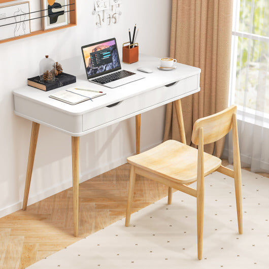43.5 Inch Computer Desk with 2 Drawers for Small Spaces-White - Color: White - Image 2