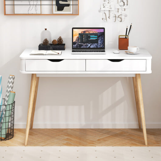 43.5 Inch Computer Desk with 2 Drawers for Small Spaces-White - Color: White - Image 3