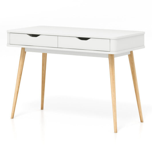 43.5 Inch Computer Desk with 2 Drawers for Small Spaces-White - Color: White - Image 4
