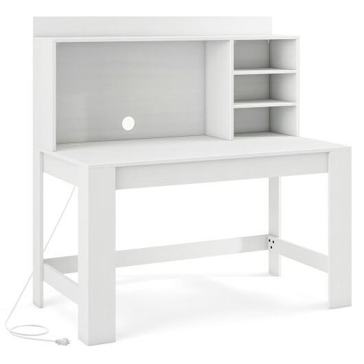 Modern Computer Desk with Hutch and Storage Shelves-White - Color: White