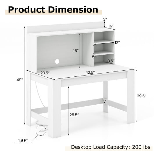 Modern Computer Desk with Hutch and Storage Shelves-White - Color: White - Image 5