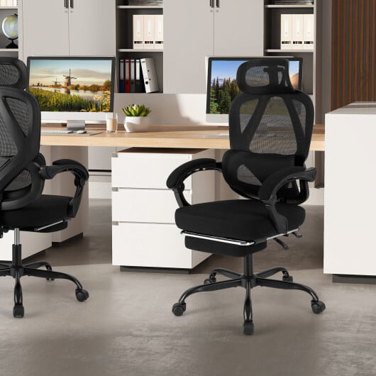 Ergonomic Office Chair High Back Mesh Desk Chair with Retractable Footrest-Black - Color: Black - Image 3