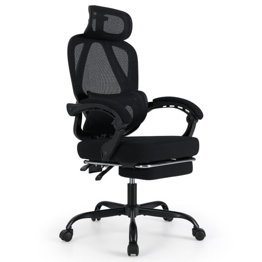 Ergonomic Office Chair High Back Mesh Desk Chair with Retractable Footrest-Black - Color: Black - Image 4