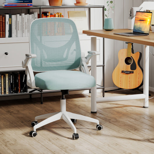 Ergonomic Computer Desk Chair with Lumbar Support and Flip-up Arms-Navy - Color: Navy - Image 2