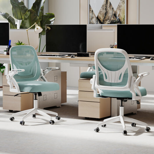 Ergonomic Computer Desk Chair with Lumbar Support and Flip-up Arms-Navy - Color: Navy - Image 3