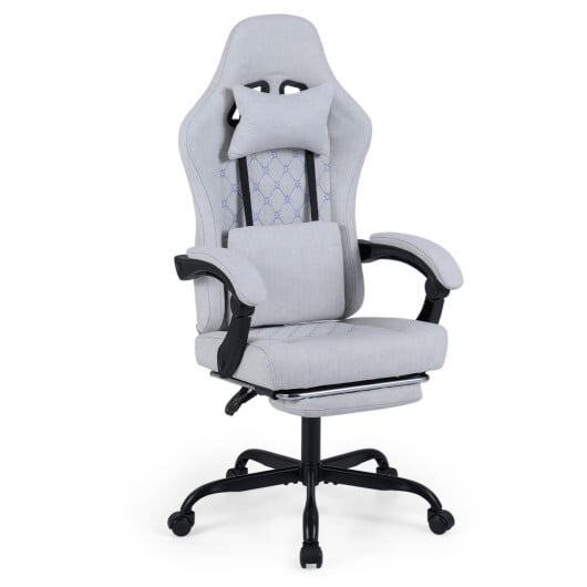Gaming Chair Height Adjustable Computer Chair with Headrest Video Game Chair-Gray - Color: Gray