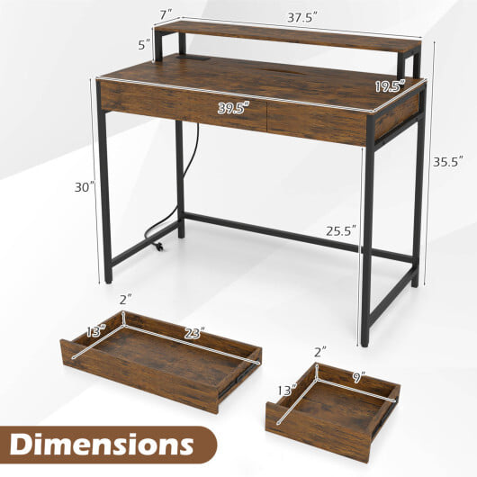 Compact Office Desk with Removable Monitor Shelf and Dual-use Drawer-Rustic Brown - Color: Rustic Brown - Image 5