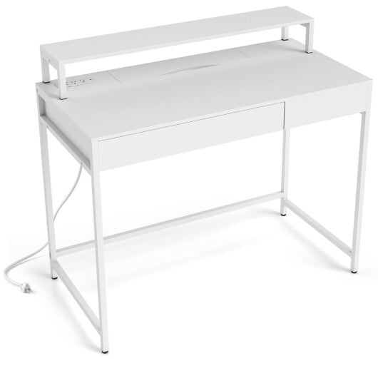 Compact Office Desk with Removable Monitor Shelf and Dual-use Drawer-White - Color: White