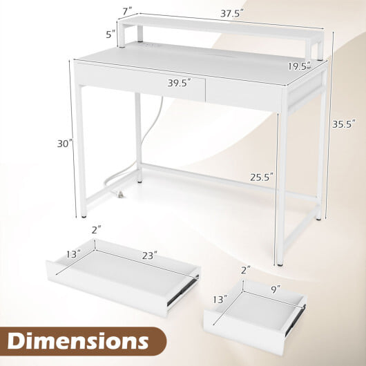 Compact Office Desk with Removable Monitor Shelf and Dual-use Drawer-White - Color: White - Image 5