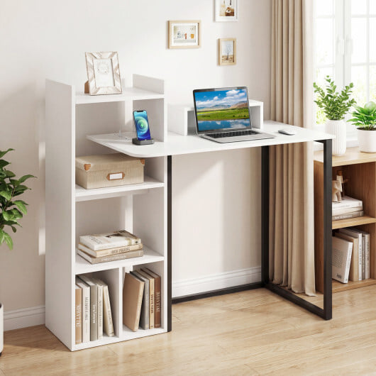 43.5" Computer Desk with Charging Station and Ergonomic Monitor Stand-White - Color: White - Image 2