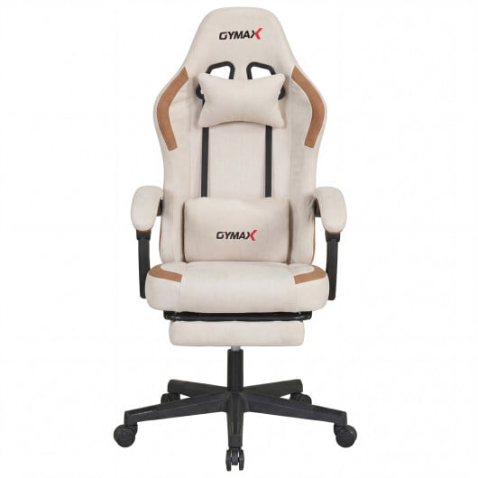 Ergonomic Video Game Chair with Headrest for Home Office-Beige - Color: Beige