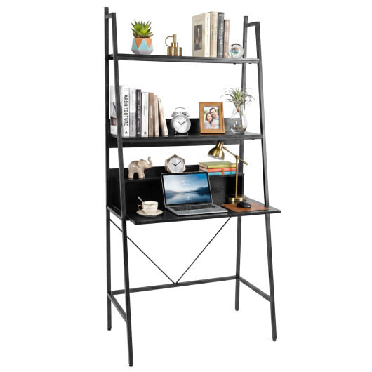 71" High Freestanding Laptop Desk with Open Shelves for Living Room Bedroom Study-Black - Color: Black