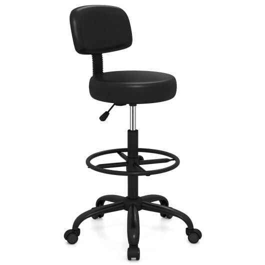 Office Drafting Chair with Back & Adjustable Footring and Wheels for Desk-Black - Color: Black