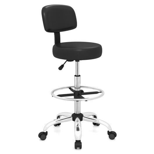 Office Drafting Chair with Back & Adjustable Footring and Wheels for Desk-Silver - Color: Silver