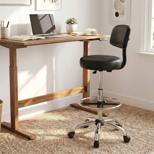 Office Drafting Chair with Back & Adjustable Footring and Wheels for Desk-Silver - Color: Silver - Image 3