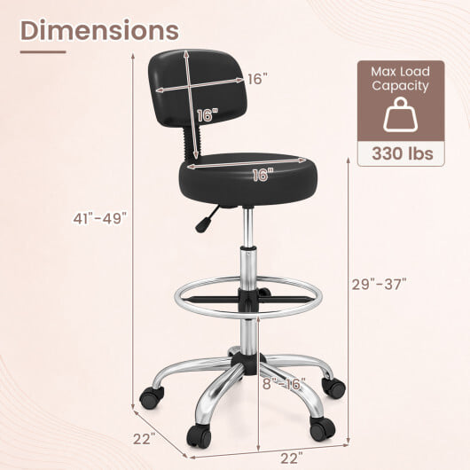 Office Drafting Chair with Back & Adjustable Footring and Wheels for Desk-Silver - Color: Silver - Image 4