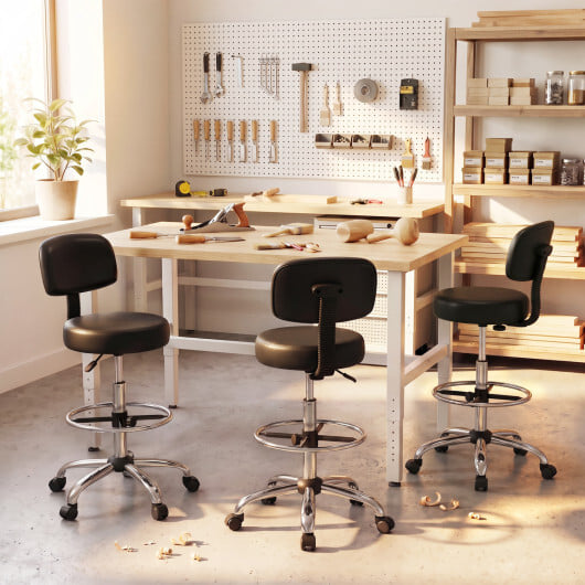 Office Drafting Chair with Back & Adjustable Footring and Wheels for Desk-Silver - Color: Silver - Image 5