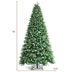 Category: Dropship Seasonal & Special Occasions, SKU #CM23603US, Title: Pre-Lit Snowy Christmas Hinged Tree with Multi-Color Lights-9' - Color: Green - Size: 9 ft