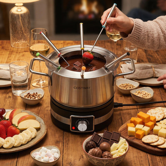1200W Electric Fondue Pot Set with Removable Stainless Steel Pot and 6 Forks - Image 2