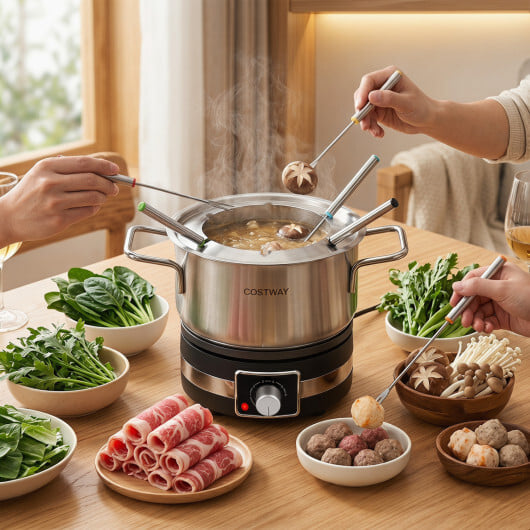 1200W Electric Fondue Pot Set with Removable Stainless Steel Pot and 6 Forks - Image 3