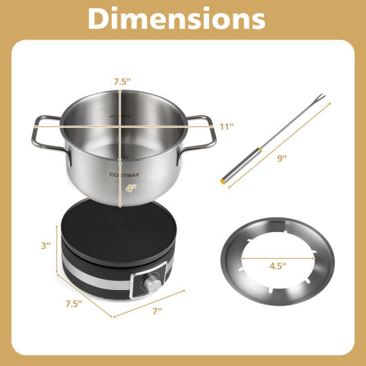 1200W Electric Fondue Pot Set with Removable Stainless Steel Pot and 6 Forks - Image 4