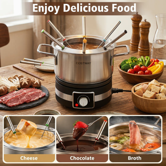 1200W Electric Fondue Pot Set with Removable Stainless Steel Pot and 6 Forks - Image 5