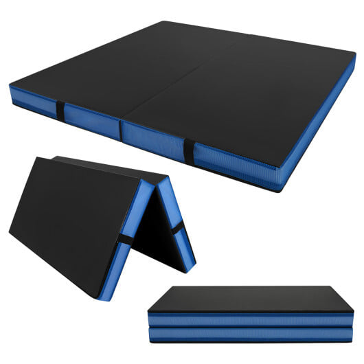 4ft x 4ft x 4in Bi-Folding Gym Mat with Handles and Cover-Black - Color: Black