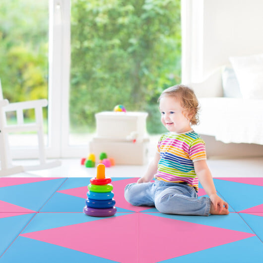 8 Feet PU Leather Folding Gymnastics Mat with Hook and Loop Fasteners-Pink & Blue - Color: Pink & Blue - Image 5