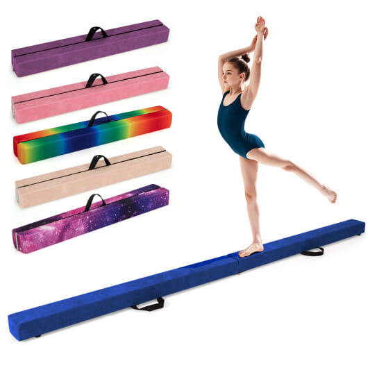 Folding Balance Beam with Solid Wood Base and Anti-slip Bottom-Blue - Color: Blue