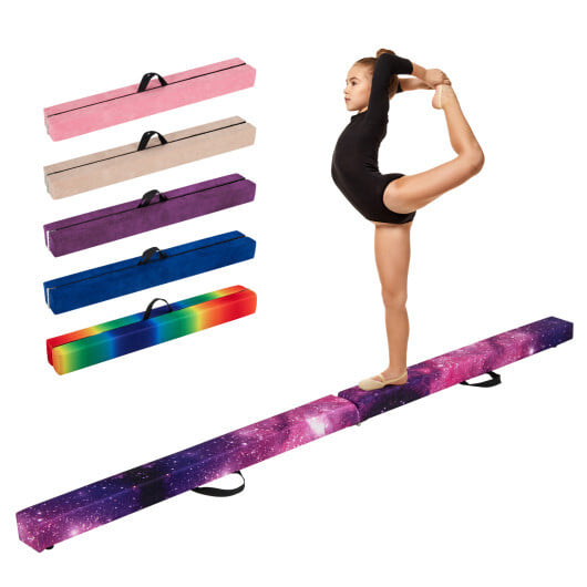 Folding Balance Beam with Solid Wood Base and Anti-slip Bottom-Pink - Color: Pink
