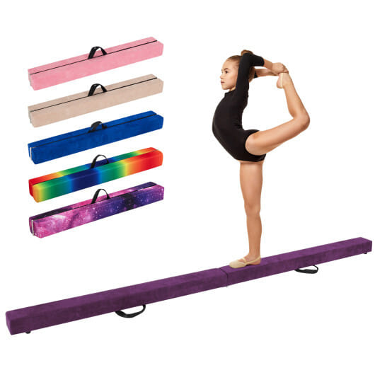 9 FT Folding Gymnastics Balance Beam with Anti-slip Base and Pine Wood Frame-Purple - Color: Purple