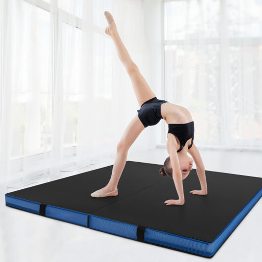 Bi-Fold Gymnastics Mat Thick Folding Exercise Mat with Carrying Handles-Black - Color: Black - Image 2